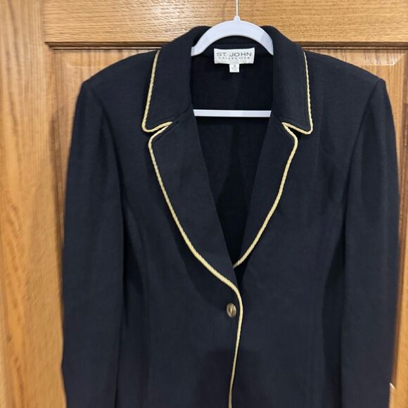 St. John Collection Black Santana Knit Blazer with Gold Trim – Size 12 - Picture 2 of 10